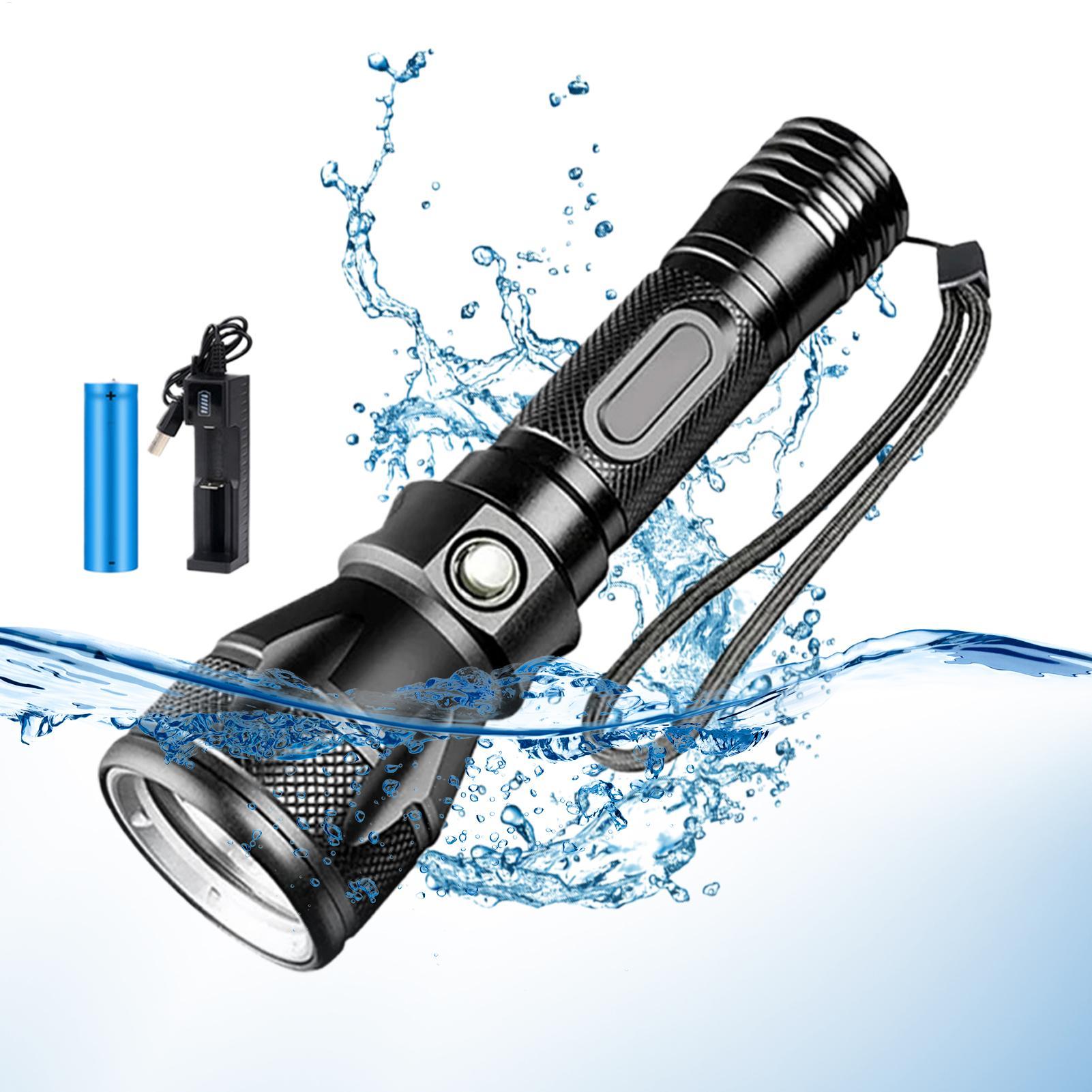 Underwater Flashlight - 3-Modus Leistungsstarke Wiederaufladbare Wasserdichte LED-Tauchlampe Tragbare