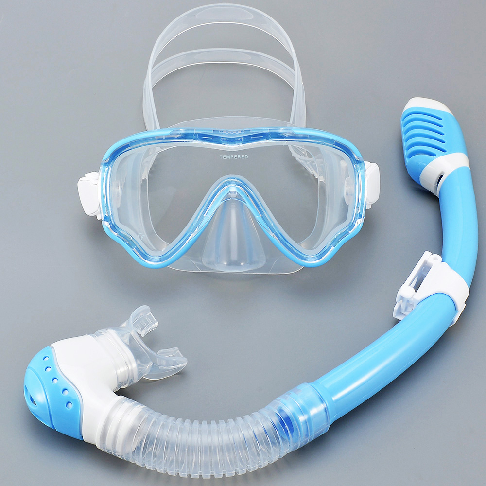 Freediving Mask Set - Kinder-Tauchmaske, Schnorchel-Set, Schwimmbrille, gehärtetes Glas, Panorama-Ansicht,