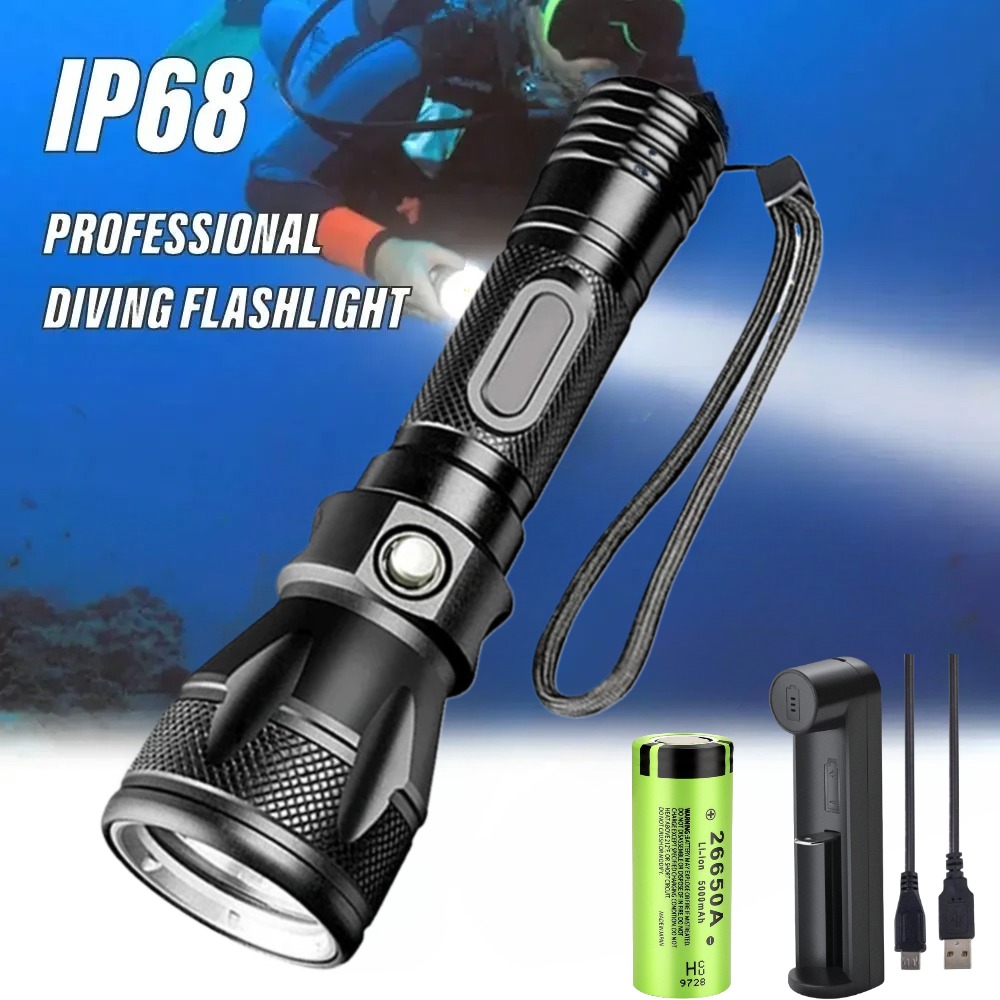 Underwater Flashlight - Professionelle Tauchlampe LED-Tauchfackel Unterwasserbeleuchtung IPX8 Wasserdicht